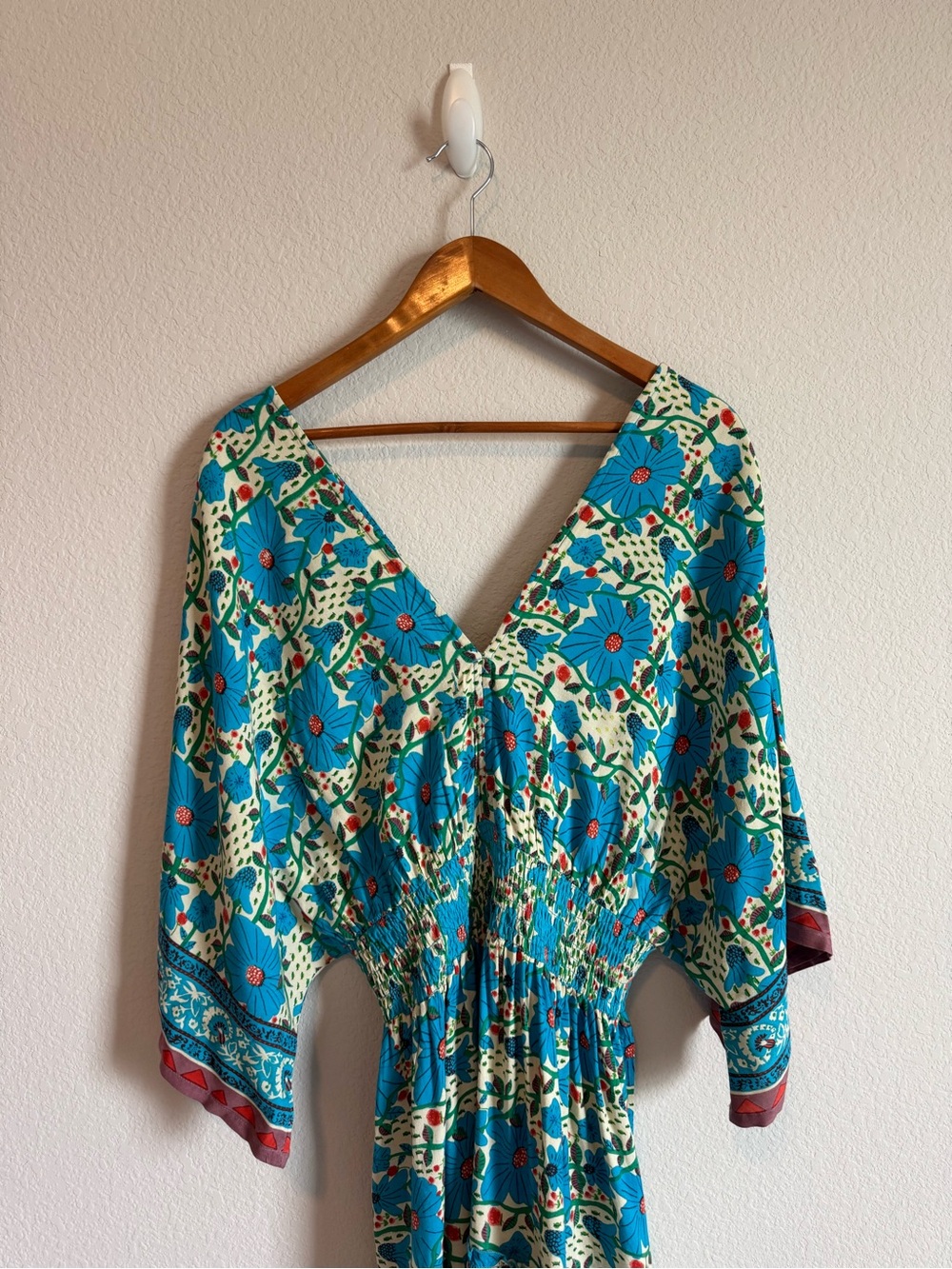 Natural Life Celia Blue Floral Smocked V Neck Boho Mini Dress Size XL - Picture 6 of 8